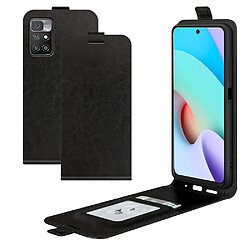 Coque en TPU + PU crazy horse vertical anti-rayures avec porte-cartes unique noir pour votre Xiaomi Redmi 10