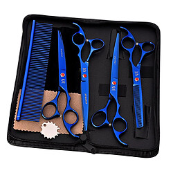 1 Ensemble 7 professionnel Chien Toilettage Ciseaux Cheveux Toilettage Outil Bleu pas cher