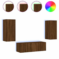 Maison Chic Lot de 3 Meuble TV muraux, Banc TV avec lumières LED pour salon, Meuble de rangement chêne marron -GKD99062