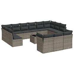 vidaXL Salon de jardin avec coussins 14 pcs gris résine tressée