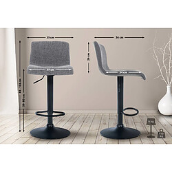 Decoshop26 Tabouret de bar x1 avec repose-pieds pivotant dossier incurvé en tissu gris clair et métal noir 10_0004962 pas cher