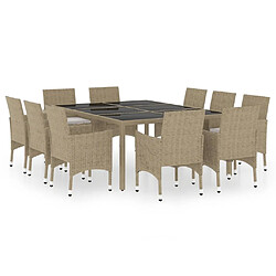 Salle à manger de jardin 11 pcs,Table et chaise à dîner Résine tressée Beige -MN20230