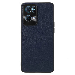 Coque en TPU + cuir véritable texture litchi, antichoc, bleu pour votre Oppo Reno7 Pro 5G