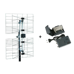 Optex Kit Antenne Panneau UHF Extérieure TNT HD + Préampli Etanche UHF Réglable 1 entrée 1 sortie + Alimentation 220V - Gain 15dB+38dB