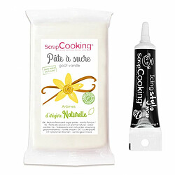 Scrapcooking Pâte à sucre blanche d'origine naturelle vanille 250 g + Stylo glaçage noir