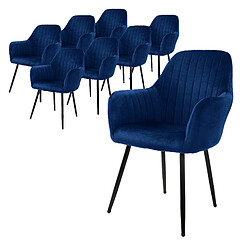 ML-Design Lot de 8 chaises de salle à manger rembourrée asisse en velours bleu en métal