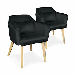 Paris Prix Lot de 2 Fauteuils Velours Scanda 70cm Noir