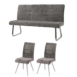 Decoshop26 Lot de 2 chaises de salle à manger + banc 160 cm inox brossé en tissu chenille gris foncé 04_0008278