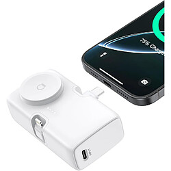 SANAG Batterie Externe Portable Avec Support, Powerbank 12W 4500 Mah Avec Charge Rapide Et Ports Light-Ning+Type-C, Petit Batterie Portable Pour Iphone,Samsung,Ipad,Watch 8/9 Et Plus Encore (Blanc)