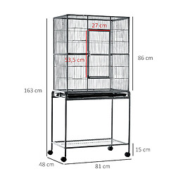 Avis Pawhut Cage à Oiseaux Portable avec 4 Mangeoires et 4 Perchoirs Pratique 81 x 48 x 163 cm Noir et Gris