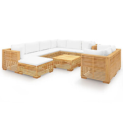 Maison Chic Salon de jardin 10 pcs + coussins - Mobilier/Meubles de jardin - Table et chaises d'extérieur Bois de teck solide -MN26501