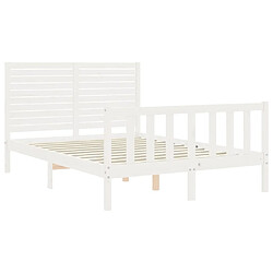 Maison Chic Lit adulte - Cadre Structure de lit avec tête de lit Contemporain blanc petit double bois massif -MN68115 pas cher