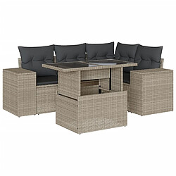 vidaXL Salon de jardin 5 pcs avec coussins gris clair résine tressée