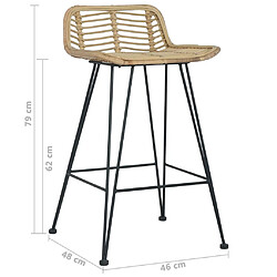 vidaXL Chaises de bar lot de 2 rotin Naturel pas cher