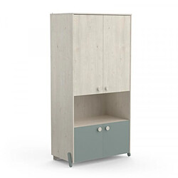 Dansmamaison Armoire 4 portes battantes 1 niche Bois Beige/vert - SASHA pas cher