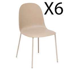 Pegane Lot de 6 chaises en Polypropylène coloris beige, avec pieds en métal coloris beige -Longueur 44,5 x Profondeur 51 x Hauteur 79 cm