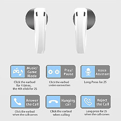 Universal Bouchons d'oreilles sans fil TWS, casque Bluetooth, 60 faible latence, Bluetooth 5.0, distance de transmission de 15 mètres, 3D