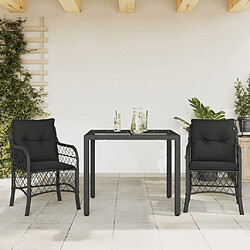 vidaXL Ensemble de bistro 3 pcs avec coussins noir résine tressée