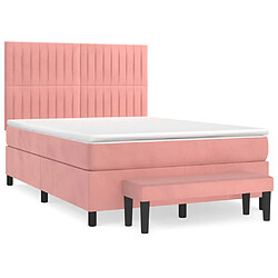 vidaXL Sommier à lattes de lit avec matelas Rose 140x200 cm Velours