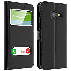 Avizar Housse Samsung Galaxy A3 2017 Etui Double Fenêtre Coque Silicone Gel - noir