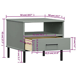 vidaXL Table de chevet avec pieds en métal Gris Bois pin massif OSLO pas cher