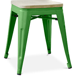 ICONIK INTERIOR Tabouret de bar design industriel - Bois et acier - 45cm - Nouvelle édition - Stylix Vert