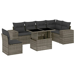 vidaXL Salon de jardin avec coussins 7 pcs gris résine tressée