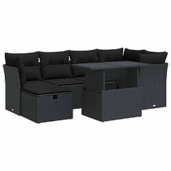 vidaXL Salon de jardin 7 pcs avec coussins noir résine tressée