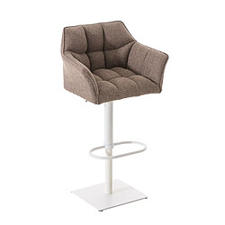 Decoshop26 Tabouret de bar chaise haute de comptoir couture carrées assise en tissu marron terre cadre en métal blanc 10_0004756