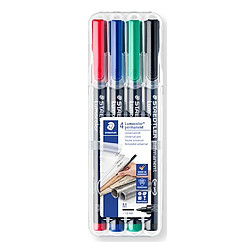 Stylo feutre permanent Staedtler Lumocolor "dry safe" couleurs assorties 1 mm - Pochette de 4