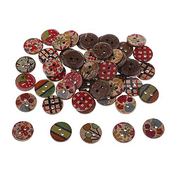 50pcs boutons décoratifs en bois imprimé artisanat coudre couture scrapbooking multicolore