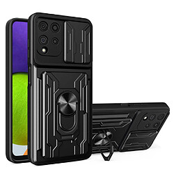 Coque en TPU anti-rayures avec béquille et porte-carte noir pour votre Samsung Galaxy A22 4G (EU Version)