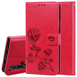 Wewoo Housse Coque Étui en cuir PU à rabat horizontal relief avec support et fentes pour cartes et portefeuille Huawei Honor 20 rouge