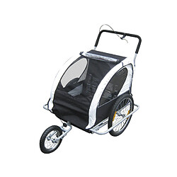 Bcelec 5664-0001B Remorque vélo 2 en 1 convertible en poussette et jogger pour deux enfants, coloris Blanc/Noir