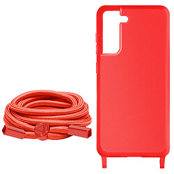 Avizar Coque Cordon pour Samsung Galaxy S21 FE Semi-Rigide Lanière 80cm Rouge