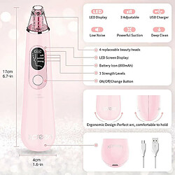 Chrono Aspirateur facial pour instrument de beauté nettoyeur de pores rechargeable Écran LED, 4 sondes et 3 modes(Rose)