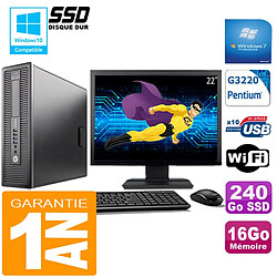 PC HP EliteDesk 800 G1 SFF Intel G3220 16Go Disque 240 Go SSD Wifi W7 Ecran 22" - Occasion