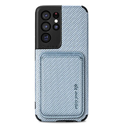 Coque en TPU + PU texture en fibre de carbone avec porte-carte bleu pour votre Samsung Galaxy S21 Ultra 5G