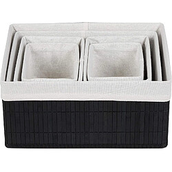 Avis Helloshop26 Set de 6 paniers corbeille de rangement décoration en bambou et tissu noir 13_0002507_2