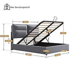 Avis ComfortXL Lit Double Hydraulique Avec Tête De Lit Réglable, Gris 140x200 Cm