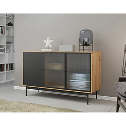 Bestmobilier Lamia - buffet bas - bois et noir - 148 cm Lamia - buffet bas - bois et noir - 148 cm - Noir / Bois