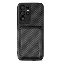 Coque en TPU + PU texture en fibre de carbone avec porte-carte noir pour votre Samsung Galaxy S21 Ultra 5G