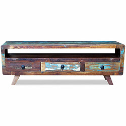 Helloshop26 Meuble télé buffet tv télévision design pratique avec 3 tiroirs bois de récupération massif 2502100 pas cher