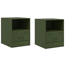 vidaXL Tables de chevet 2 pcs vert olive 34,5x39x44 cm acier