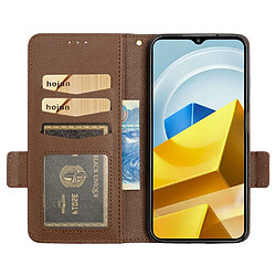 Etui en PU texture litchi, fermoir magnétique double avec support pour votre Xiaomi Poco M5 4G - marron