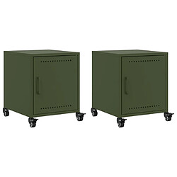 vidaXL Tables de chevet 2 pcs vert olive 36x39x43,5 cm acier