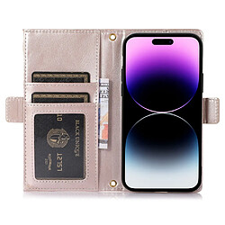 Etui en PU texture litchi, anti-écaillage avec pochette à fermeture éclair et sangle pour votre iPhone 14 Pro Max - abricot