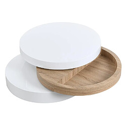 Acheter Vente-Unique Table basse pivotante ronde avec 1 niche en MDF - Blanc et naturel clair - JANITA