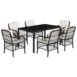 vidaXL Ensemble à manger de jardin coussins 7pcs Noir Résine tressée