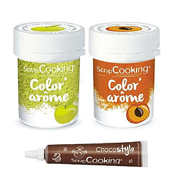 Scrapcooking 2 colorants alimentaires aux arômes de pomme & abricot + Stylo chocolat